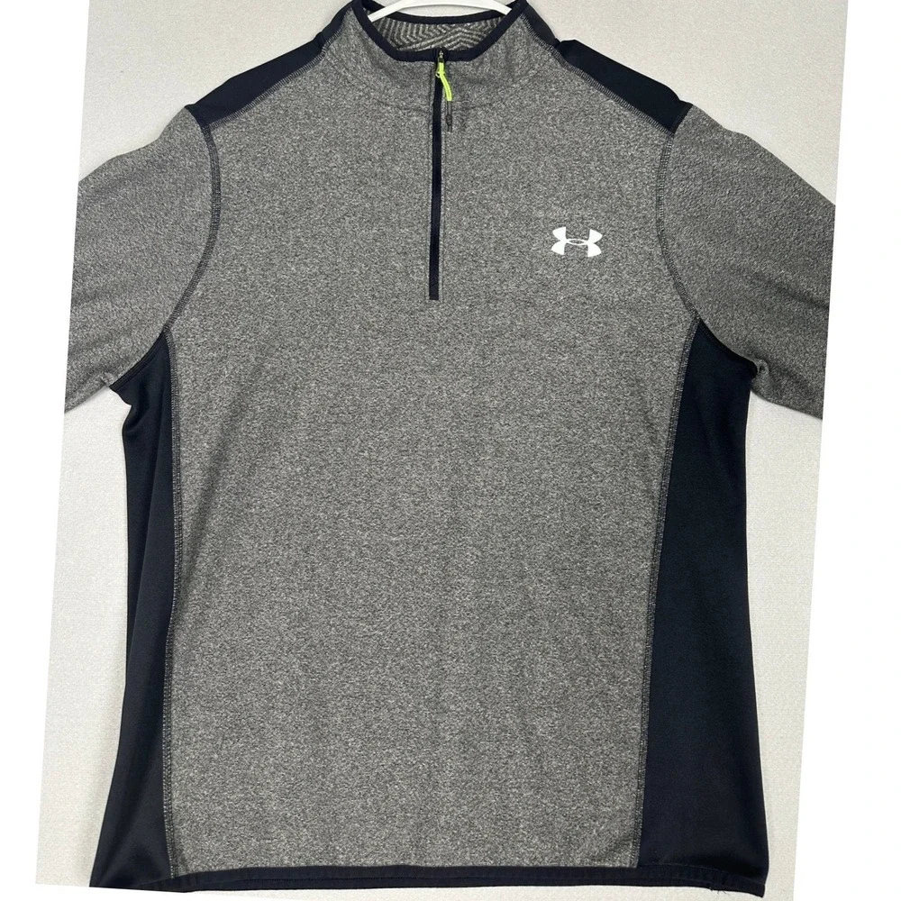 Under Armour Jacket Men Large Grey Black ColdGear Loose Fit Quarter Zip Pullover